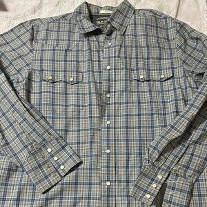Old Navy Men's Casual Gray and Blue Plaid Shirt